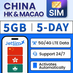 China HK & Macao SIM Card -5GB High-Speed, 5 Day JetSim/Travel SIM - Picture 1 of 6
