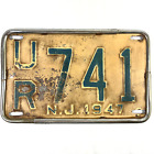1947 NJ New Jersey car auto license plate UR741 in holder yellow blue W
