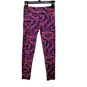 Reebok Sport Leggings Neon Scribble Print Mid Rise Workout Youth Girls XL - Picture 1 of 9