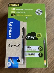 Pilot G-2 0,7 mm Medium Gel einziehbarer Tintenroller schwarz (12 Stifte + 12 Minen) - Bild 1 von 12