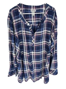 Top CATHERINES taglie forti 5X blu a quadri Boho Ditzy Classy Resort estivo NUOVO - Foto 1 di 5