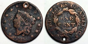 1825 Large Cent - Holed - Picture 1 of 1