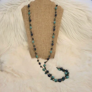 Western Necklace Blue Wire Wrapped Bead Coastal Cowgirl Beachy Festival 8462 - Picture 1 of 5