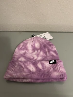 Nike Terra Tie Dye Knit Beanie Winter Hat Cap Purple White FB6524-532 NWT - Image 1 of 3