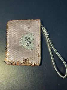 Justice Girl's Rose Gold Sequin Zipper Wrist Wallet Coin Purse Handle 4.5”x3.5” - Picture 1 of 5