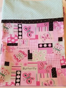 Handmade Pillowcases Set Of 2 Pink/Mint Green Butterflies Patchwork Girl Teen - Picture 1 of 6
