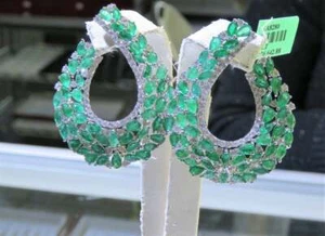 Lab-Created Rare Large Gorgeous Multi Shape Emerald Floral Flower Twist Earrings - Picture 1 of 6