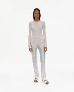 Helmut Lang Women's Size L Fine Wool Rib Crewneck Ivory Sweater J09HW708 - Picture 1 of 13
