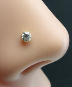 Real Gold Small Nose stud Solid 14K White CZ piercing nose ring Gold Screw Back