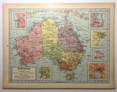1947 Antique AUSTRALIA Atlas Map - Vintage Old Hammond's Library World Atlas - Image 1 of 4