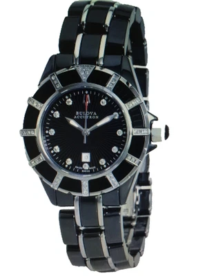 Reloj de cerámica Bulova Accutron 65R132 para mujer analógico diamante madreperla fecha Foto 1 de 4