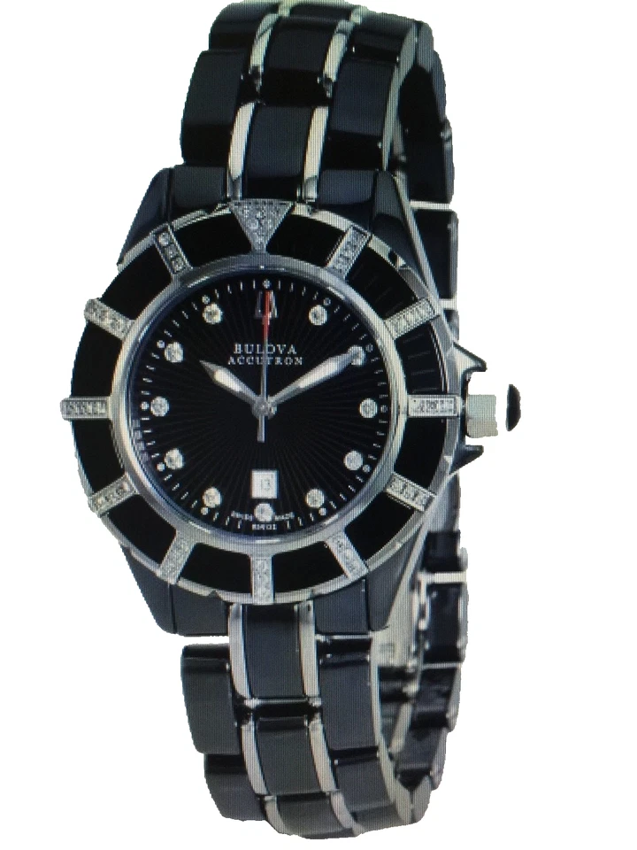 Reloj de cerámica Bulova Accutron 65R132 para mujer analógico diamante madreperla fecha Foto 1 de 4