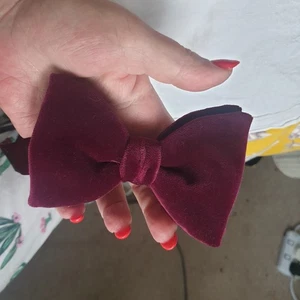 Vtg 60s 70s Bow Tie Burgundy Velvet Retro Dandy Regency - Picture 1 of 4