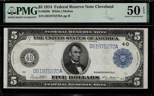 1914 $5 Federal Reserve Note - Cleveland - FR-859b - Graded PMG 50 EPQ - Picture 1 of 2
