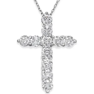 2 1/4cttw 14k White Gold Real Diamond Cross Pendant (1 inch tall) Necklace - Picture 1 of 3