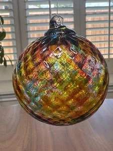 Hand Blown Art Glass Hanging Orb 4” Ornament Gazing Witch Ball Multicolored - Picture 1 of 8