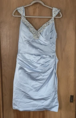Women's Light Blue Embellished Collar V Neck Party Cocktail Dress Size 12 NWOT - Image 1 of 3