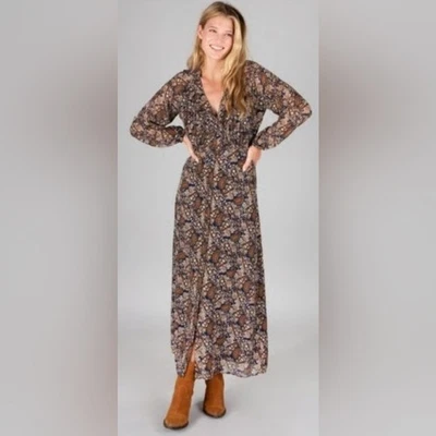 NWT Natural Life Floral Paisley Maxi Dress Navy Gold Metallic Women's Size L - Image 1 of 4