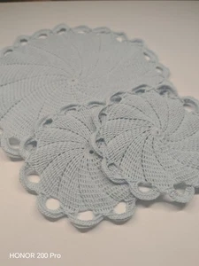Set Baby Blue Doilies Handmade Decorations Home Cotton Beautiful Time - Picture 1 of 7