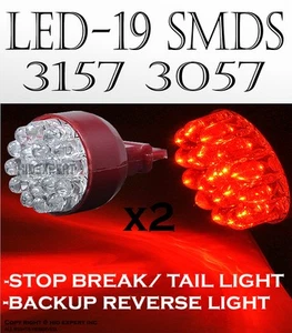 x2 3157 19 SMDs LED Super Red Fit Rear Turn Signal Replace Light Bulb Lamp I527 - Picture 1 of 7