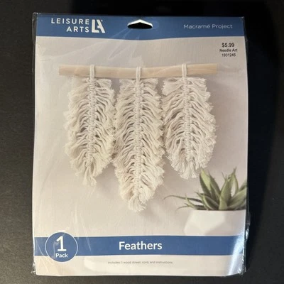Leisure Arts Macrame Kit Feathers, Decorative Hanging Retro Handmade, NEW - Image 1 of 4