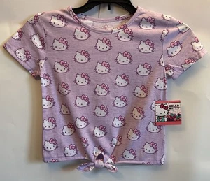 Sanrio Hello Kitty Purple Kitty Face Print Top ~ NWT ~ Girls Size 5/6~Tie Front - Picture 1 of 3