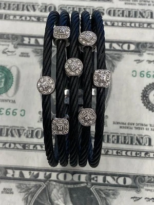 Philippe Charriol Bracelet 18K White & Diamond on Black Steel 5 Row Cable Cuff - Image 1 of 4