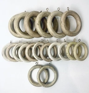 Drapery Curtain Rings Set 19 Farmhouse Natural White Wash Wood 2" - 2.5" Rod - Picture 1 of 8