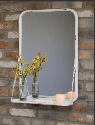 Mirror With Shelf  White Distressed Metal Finish Great Look - Image 1 of 4