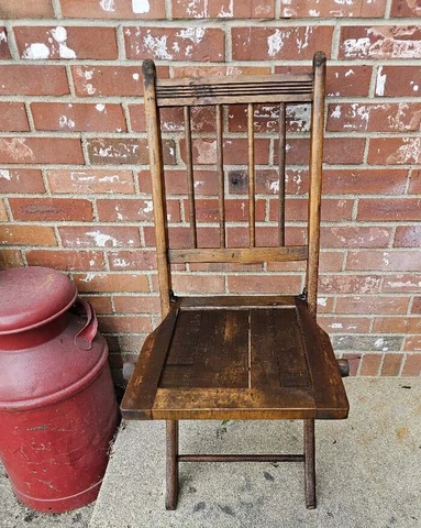 Vintage Wooden Slat Seat Folding Chair Solid Oak Spindle Back #3 Cover