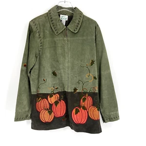 Quacker Factory Leather Jacket Womens L Fall Pumpkin Embroidered Halloween - Picture 1 of 6