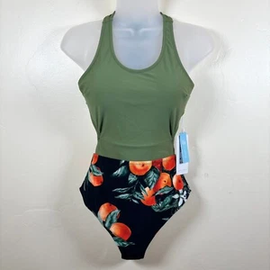 Cupshe Miss U Print Einteiler Badeanzug Blumen Orange Strand Urlaub Gr. S Neu mit Etikett - Bild 1 von 13