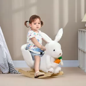 Kids Ride On Rocking Horse Plush Bunny Rabbit Themed Rocker with Sound Seat Belt - Picture 1 of 10