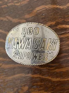 VINTAGE 900 KAWASAKI BELT BUCKLE 2-1 Power Rare Silver Gold Rope Edge 1970’s - Picture 1 of 7