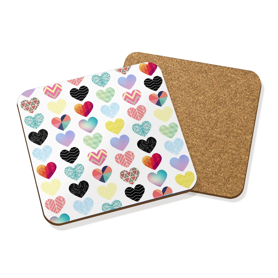 Patchwork Cuori Motivo Sottobicchiere Tappetino Sughero Quadrato - Amore Ragazze - Immagine 1 di 1