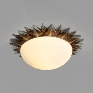 One Light Ceiling Lighting Vintage Retro Opal Glass Sunburst Flush Mount Fixture - Picture 1 of 9