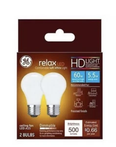 GE Lighting 240214 5.5W A15 Shape Soft White Light Color Bulb - Pack of 2 - Picture 1 of 1