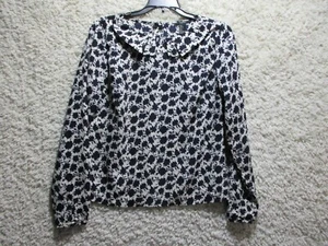 Camicia donna Forever 21 piccola avorio nera floreale manica lunga bottoni volant - Foto 1 di 11