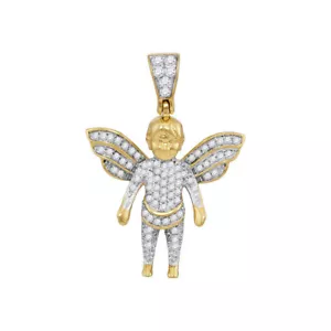 10K Gelbgold Herren Rund Diamant Schutzengel Charm Anhänger 1/3 Cttw - Bild 1 von 2