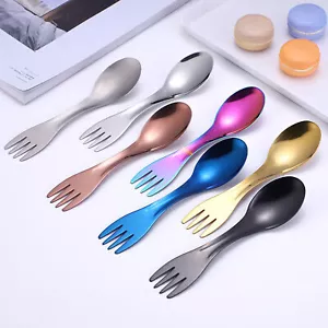 2pcs 2 in 1 Fork Smooth Convenient Carrying Widely Used Camping Spoon 6 Colors - Picture 1 of 13