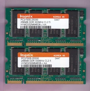 512MB 2x256MB PC2700S HYNIX HYMD232M646D6-J AA DDR-333 LAPTOP SODIMM Memory Kit - Picture 1 of 3