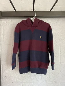 EUC Polo Ralph Lauren Pony Logo Pullover Hoodie Boys SIZE 5 Blue Maroon Pockets - Picture 1 of 7