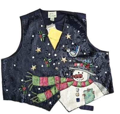 NWT The Quacker Factory Vest Women Size 2XL Snowman Sequin Holiday Christmas  - Image 1 of 4