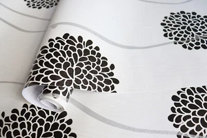 Vinyl Self-Adhesive Black and White Daisy Floral Peel and Stick Contact Paper - Picture 1 of 12