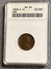 KEY DATE 1909 S VDB WHEAT CENT ANACS AU-50 - ABOUT UNCIRCULATED - Old ANACS - 1C