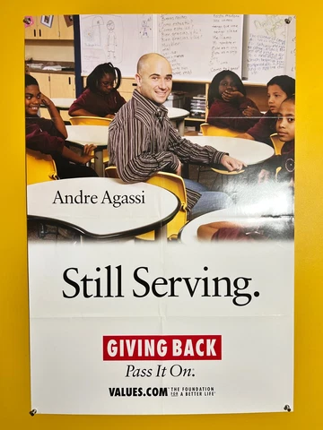 VTG Original Andre Agassi Poster Values.com Still Serving Giving Back Classroom Cover