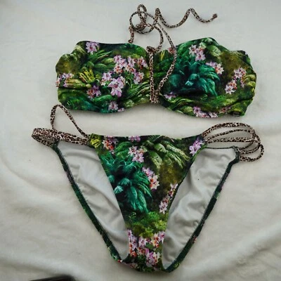 Freya Jungle Floral Bikini Set 32D Top Small Bottom Tropical Print with Leopard - Image 1 of 4