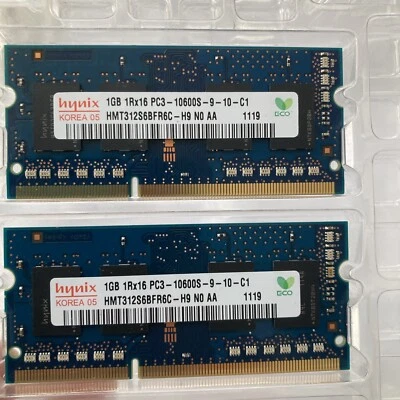 2x Hynix 1 GB RAM (lot of 2 Total - 1GB 1Rx16 PC3 - 10600S-9-10-C1 Used. - Image 1 of 3