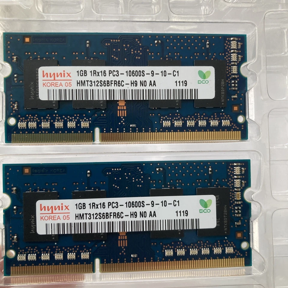 2x Hynix 1 GB RAM (lot of 2 Total - 1GB 1Rx16 PC3 - 10600S-9-10-C1 Used. - Image 1 of 3