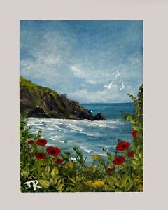 ACEO/Art card Original Miniature Painting: "Cliffside View" by Judith Rowe
